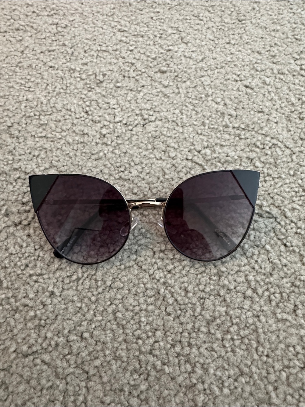Carlos Falchi Black Cat-Eye Sunglasses with Gold Bridge